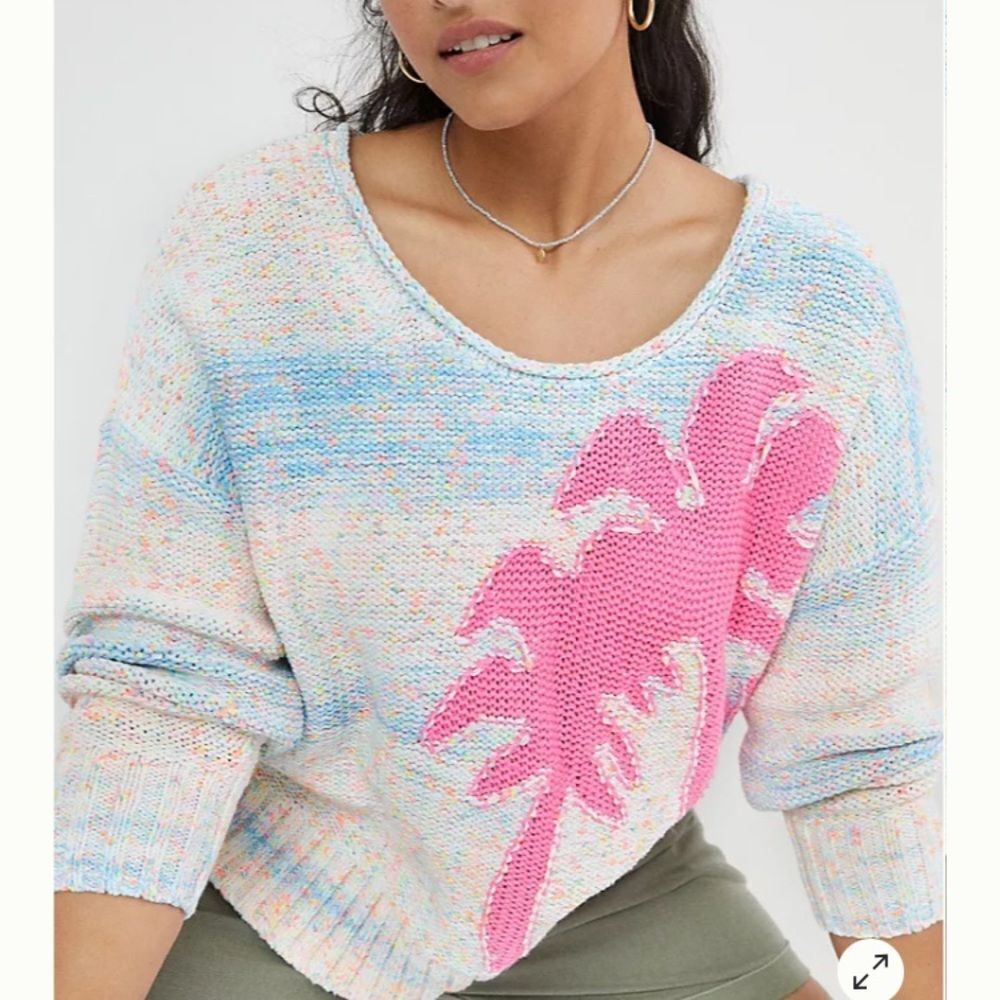 Anthropologie Palm Tree Boat Neck Sweater size S - Picture 2 of 16